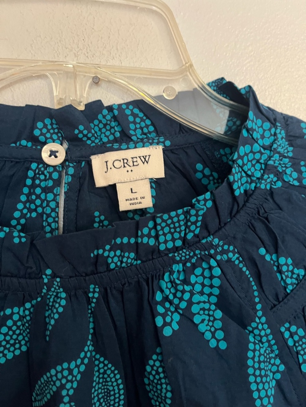 J. Crew Teal Leaf-Print Flutter Sleeve Blouse on Navy - Picture 4 of 5